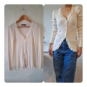 Rosemunde Cream Silk Lace Trim Cardigan Fairy Cottoagecore